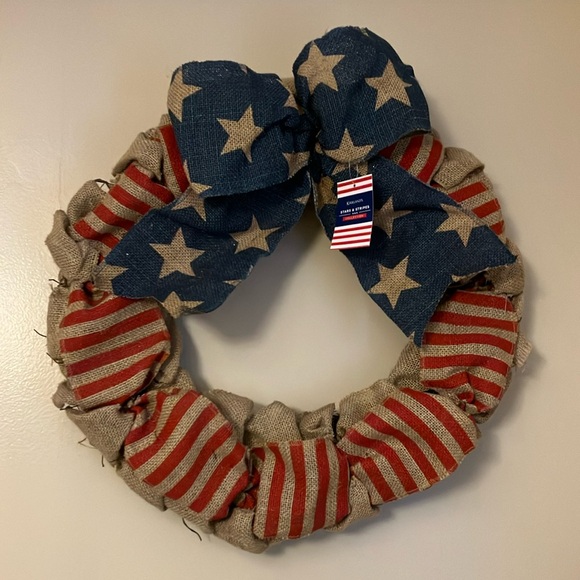 Kirkland’s Patriotic burlap wreath - 4th of July - American Flag Wreath NWT - Picture 1 of 6